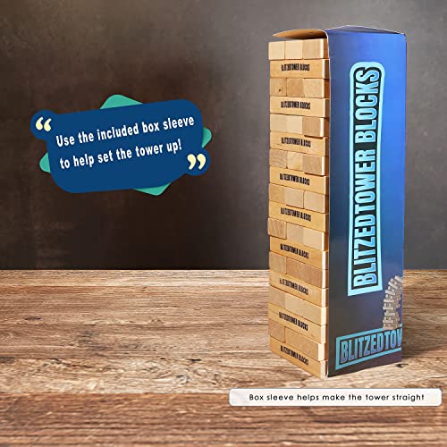 Blitzed Tower Blocks Stacking Party Game | 54 Blocks With Fun Tasks And Entertaining Commands | 4 Colored Glass Cups | Sticker Packet For Customization | Ultimate Game Night Fun #TOP5