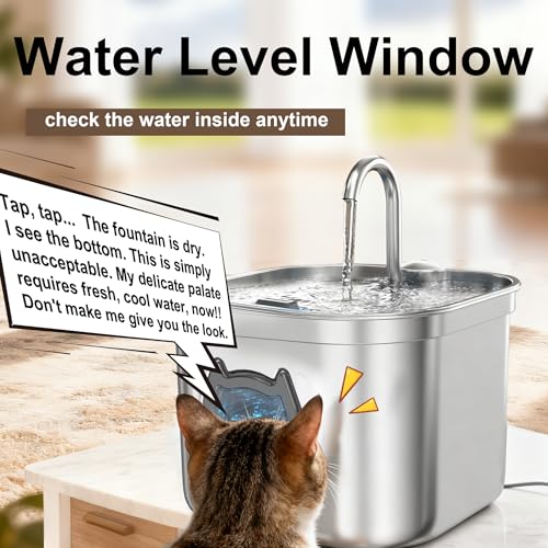 Cat Water Fountain for Drinking, 2.2L/74oz Stainless Steel Automatic Pet Water Dispenser with Filter - BPA Free, Ultra-Quiet Pump, LED Light & Easy Clean View Window for Cats and Dogs - Image 3