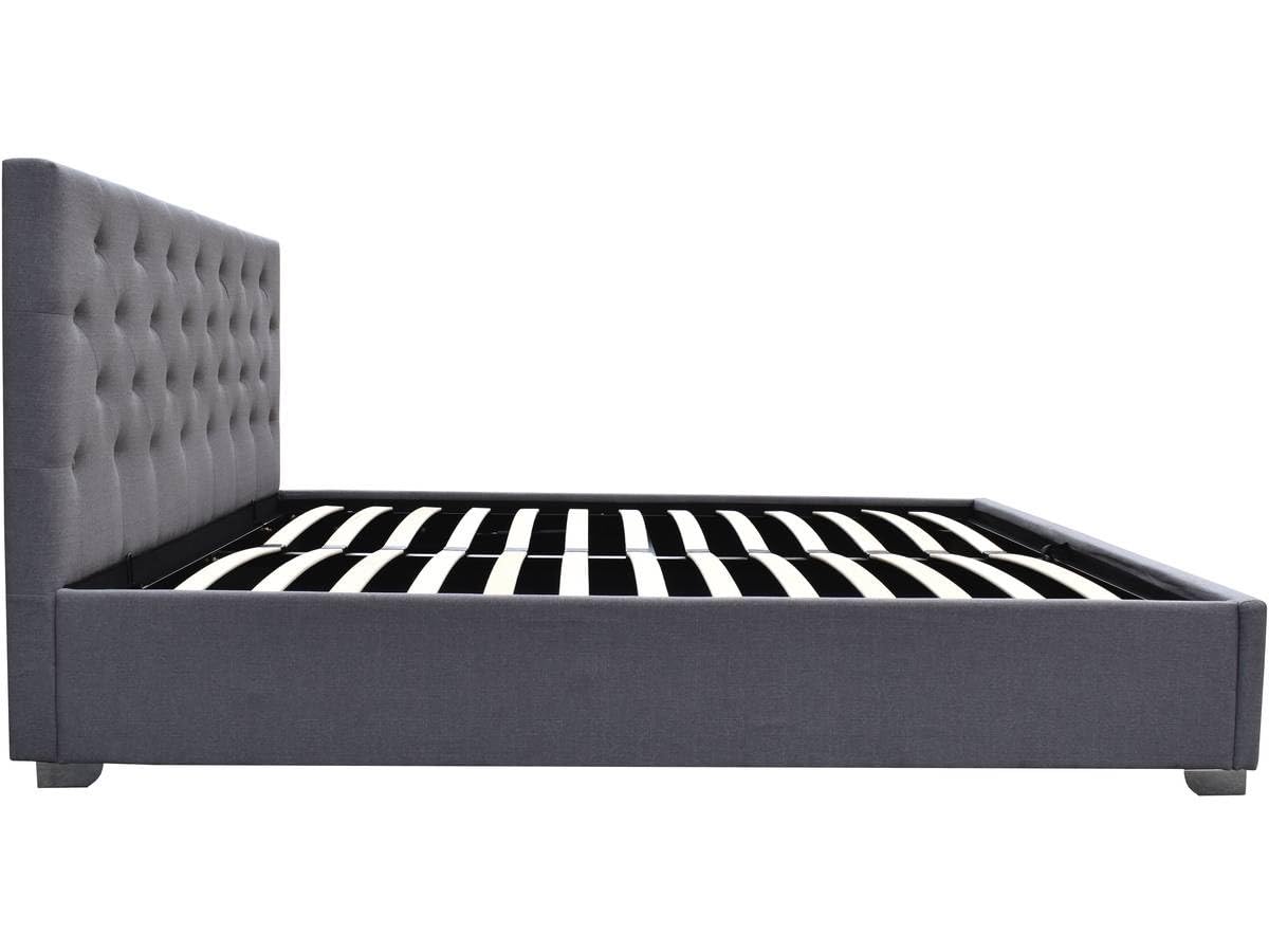 Habitat et Jardin - Lit Double Tino en Simili Gris avec Coffre Rangements 140 x 190 cm | Cadre de Lit 2 Places Design | Sommier à Lattes et Tête de Lit Inclus