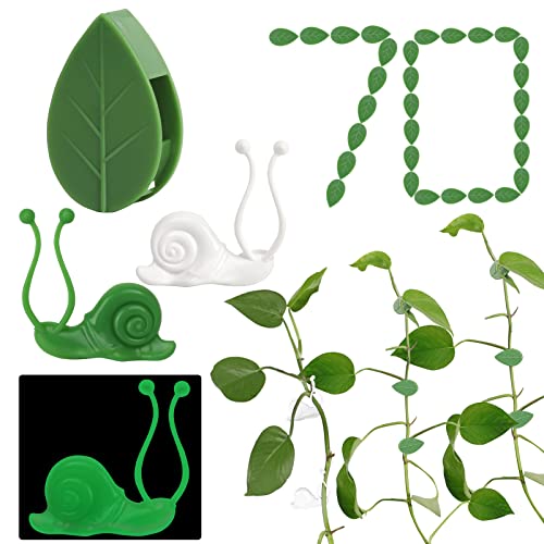 70pcs Plant Climbing Wall Fixture Clip with 78pcs Strong Adhesive Stickers- Luminous Snail and Leaf Shape Plant Fixer Invisible Wall Vines Fixing Clips for Wire Fixing Vines Grow Upright Home Decor