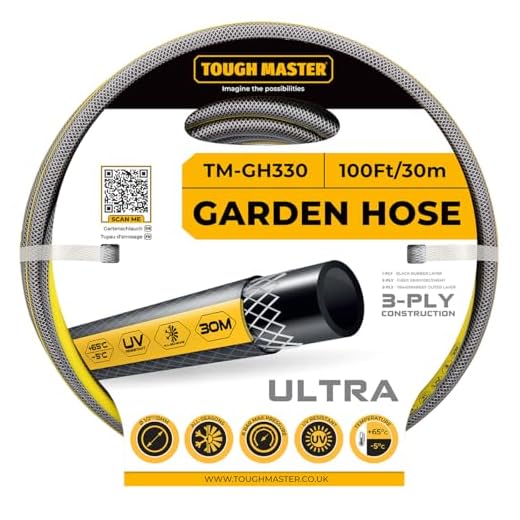 Manguera de jardín de 30 m, resistente, de 3 capas, de refuerzo flexible, resistente a los rayos UV y a las algas, manguera para jardín, lavadora a presión, jardín Características del agua - TOUGH