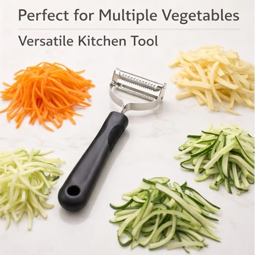 Image of Signamio 2 in 1 Julian Peeler for Salad, Dual Blade Salad Peeler Kitchen Tool, Handheld Julienne Peeler for Salad for Quick Veggie Ribbons, Safe Grip Handle for Home Cooking Prep