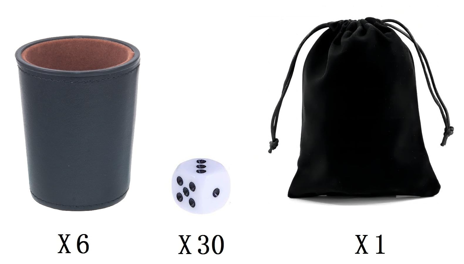 Bamboo's Grocery LoKii Taza de dados de cuero, interior bastante forrado de fieltro, 6 vasos agitadores y 30 dados de puntos, una bolsa de transporte, negro y marrón