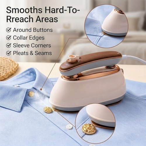 Image of Portable Mini Steam Iron for Clothes 1000W | Handheld Garment Steamer | Rotatable Handle with Ceramic Soleplate | Compact Travel Iron with 160ML Water Tank | Protective Waterproof Insulation Mat