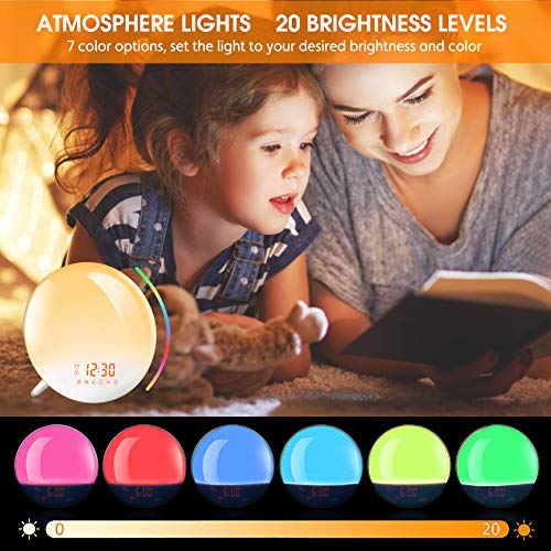 Te-Rich Sunrise Alarm Clock, Wake Up Light with FM Radio/Dual Alarm/7 Nature Sounds & Light Colors/Snooze/20 Brightness, Sleep Aid Lamp Dawn Simulator for Heavy Sleepers/Kids/Teen Girls Boys Bedrooms