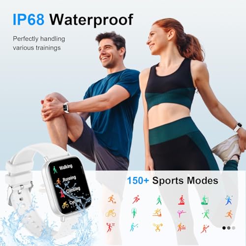 Smart Watch for Women Men, 1.83" HD Touch Screen Fitness Tracker with Bluetooth Calling/150+ Sports Modes/Pedometer/Heart Rate/SpO2/Sleep Monitor, IP68 Sports Smartwatch for Android & iOS (White) - Image 6