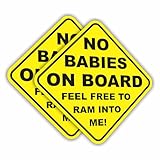 (2 Pcs) No Babies On Board Funny Bumper Sticker Vinyl Decal Joke Prank Car Truck SUV Window Decal