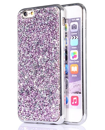 iPhone 6s/6 Plus case, FLYEE Bling Crystal 3D Diamond Pattern Sparkly Handmade Rhinestone Soft TPU Silicone Bumper Cover for Apple iPhone 6s Plus 5.5 inch-Purple
