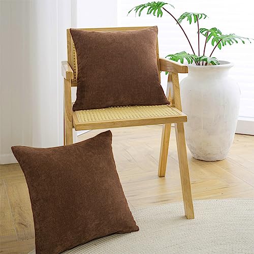 Mangata Casa Throw Pillow Covers For Couch -Chenille Decorative Pillows 18X18 For Bed- Set Of 2 Square Farmhouse Pillow Covers(Brown 18X18In) #TOP5