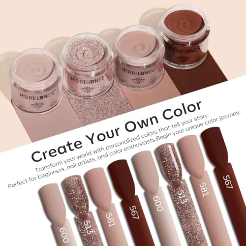 Modelones Dip Powder Nail Kit, Pink Brown Beige 4 Colors Nail Dip Powder Kit Starter Set For Beginners With Dipping Powder Liquid Set thumb #2