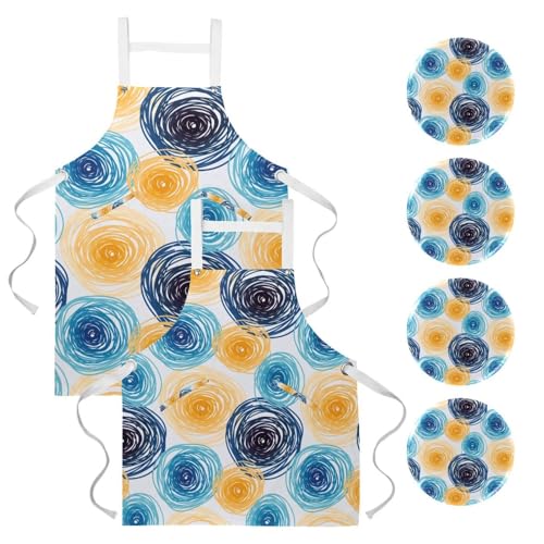 Lot de 2 tabliers de cuisine multicolores One Large avec 4 broches