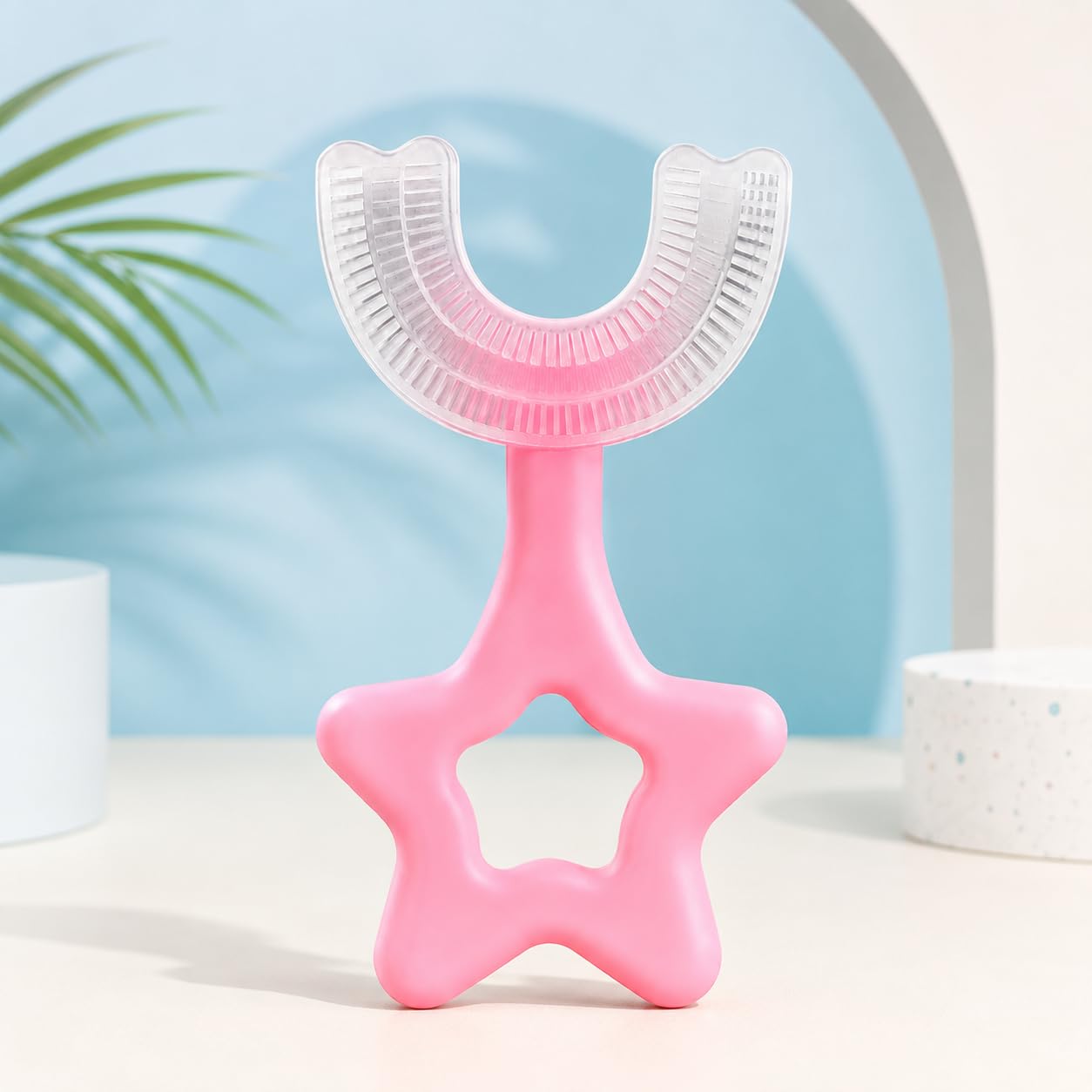 Kids U-Shaped Silicone Toothbrush with Star Handle, Pink | Easy Grip Handle-image-29