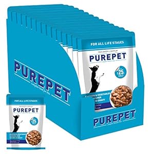 Purepet Gravy Chunks Wet Dog Food Chicken and Vegetable Flavour, Pack of 15 (15 x 70g), 1050g, All Life Stages
