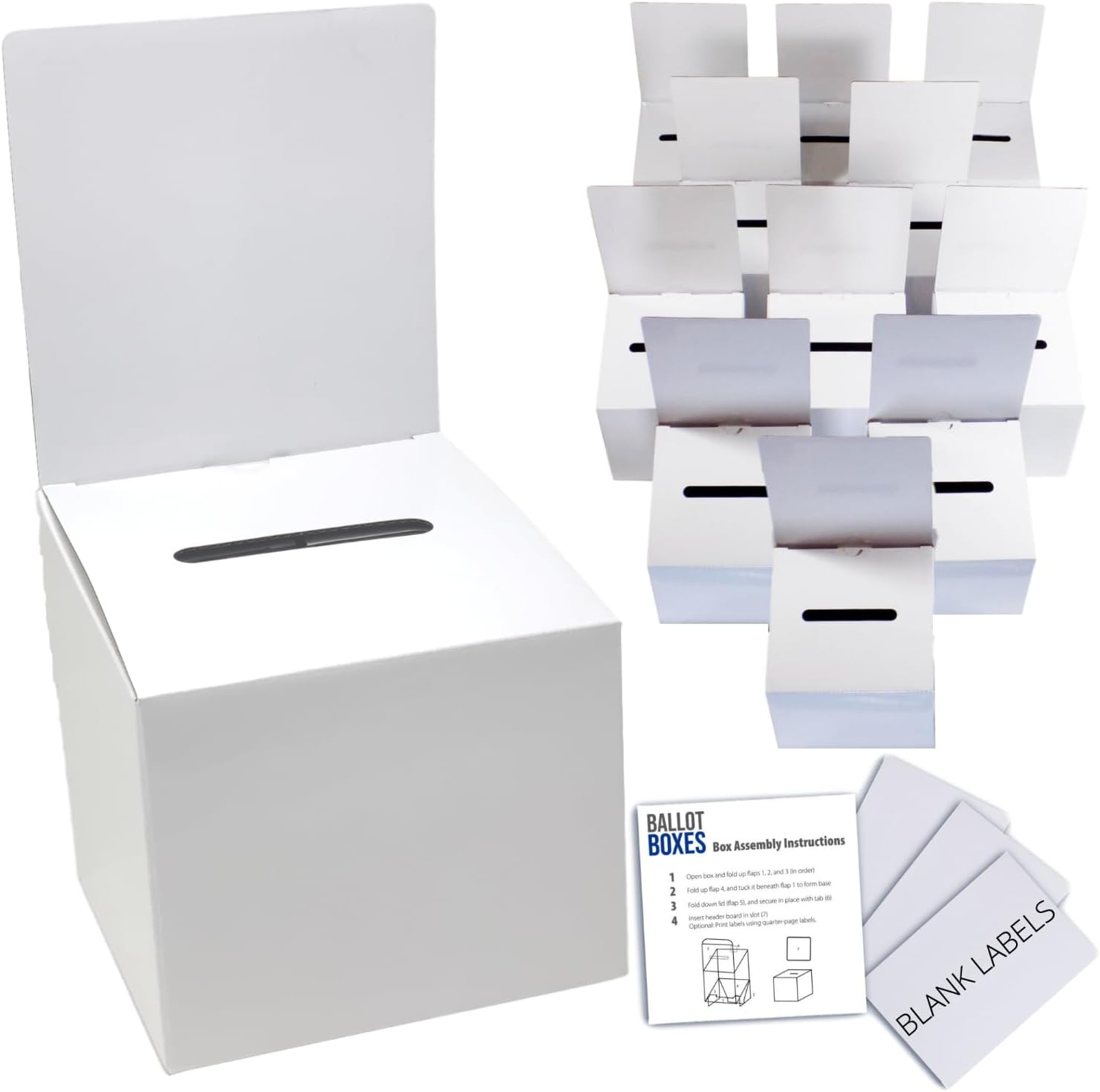 ALBEN White Glossy 6x6x6 Ballot Box (12 Pack) - Versatile Raffle Ticket Box, Suggestion & Donation Boxes, Removable Header, Raffle Boxes, Slot for Tickets & More