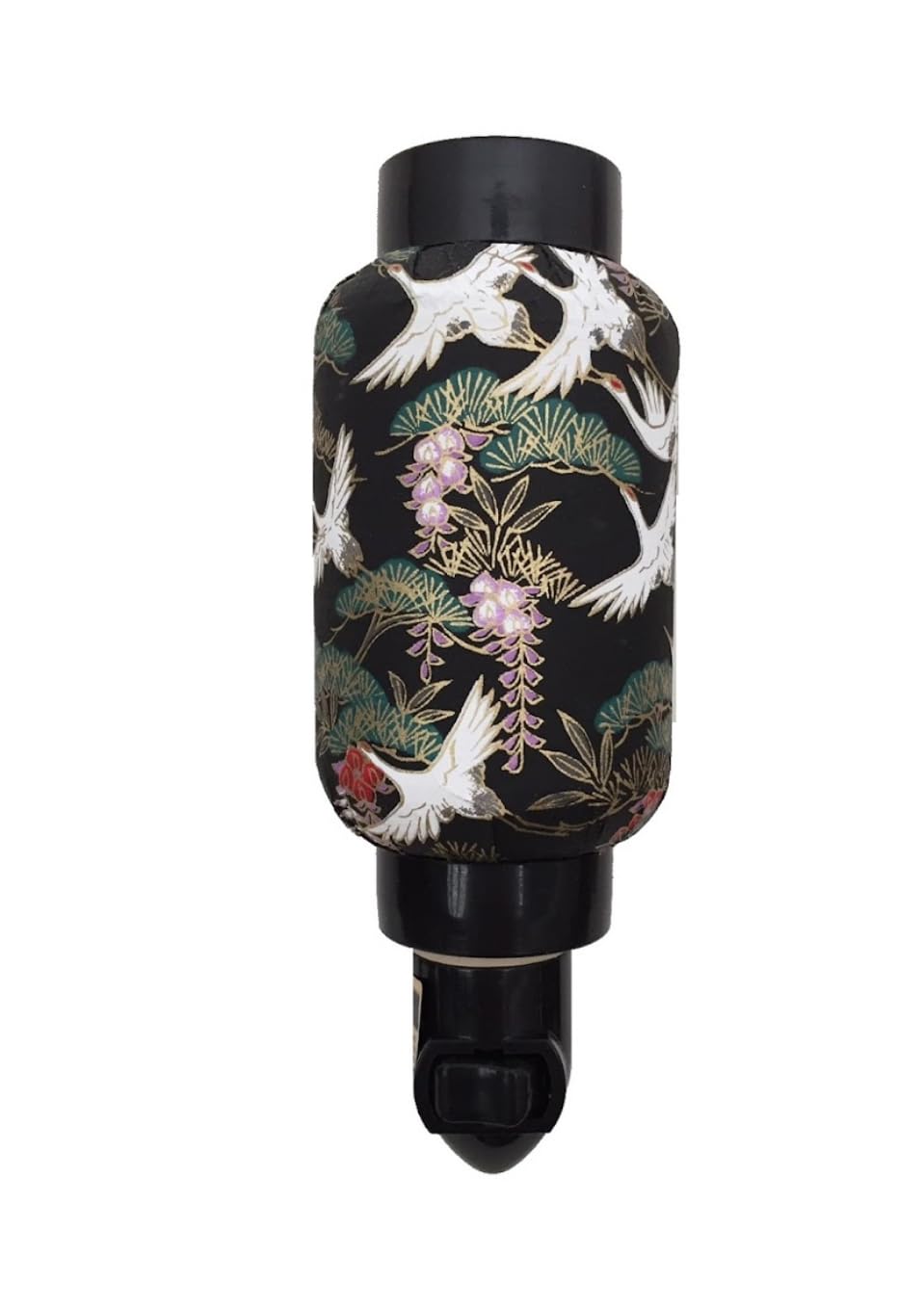 Japanese Style Night Light Decorative Crane and Floral Pattern Black Base