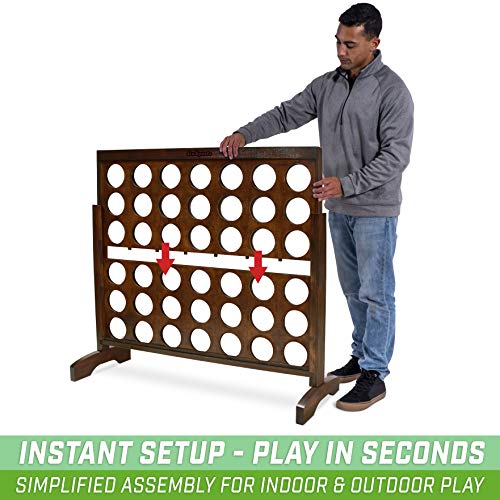 Image of GoSports 4 Foot Giant Wooden 4-in-a-Row Connect Game - Jumbo Party Size with Heavy-Duty Coins - Easy Setup and Portable Design for Indoor and Outdoor Yard Game for Adults