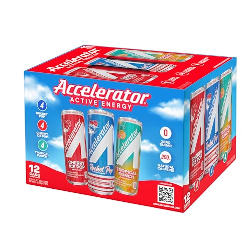Image of Accelerator Active Energy Drink, Variety Pack 12oz can (12 pack) | Zero Sugar, Sustained Energy from 100% Natural Caffeine (200mg from Green Coffee Bean & Green Tea extract)