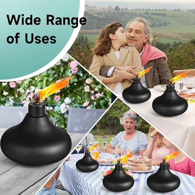 6 Pack Metal Table Top Torches,24.5 oz Citronella Torches for Outside,Refillable Flame Light Torch with Wicks and Covers, Landscape Lanterns Torches for Party, Garden Decor,DIY