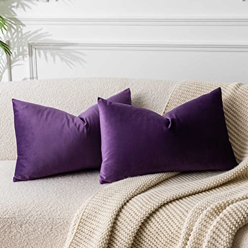 Image of JUSPURBET 16x24 Decorative Velvet Throw Pillow Covers Cases Set of 2,Purple | Modern Soft Cushion Covers Cases with Hidden Zipper for Couch Sofa Bed Living Room Bedroom Home Decor