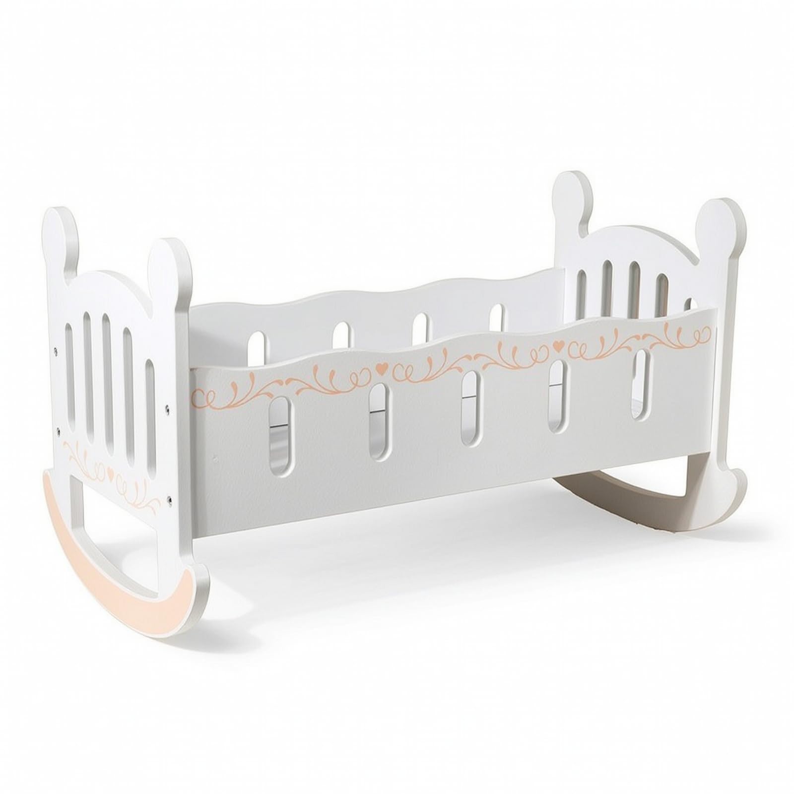 harayaa Kinder Puppenwiege Puppenbett Puppenkrippe Schaukelbett Holzbett mit Sanfter Wippfunktion aus Holz für Rollenspiel Und Fürsorge für Kinderzimmer Kindergarten Spielzimmer 52.5x34x30cm