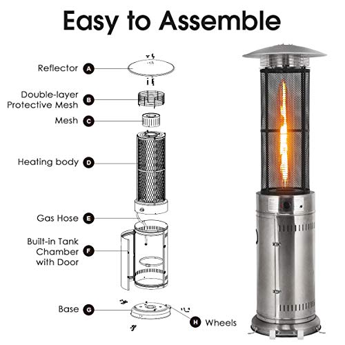 HAPPYGRILL-Outdoor-Patio-Heater-with-Adjustable-Heat-41000BTU-Stainless-Steel-Patio-Propane-Heater-Freestanding-with-Wheels-and-True-Flame-for-Garden-Balcony-Round-Outdoor-Heater-with-Quartz