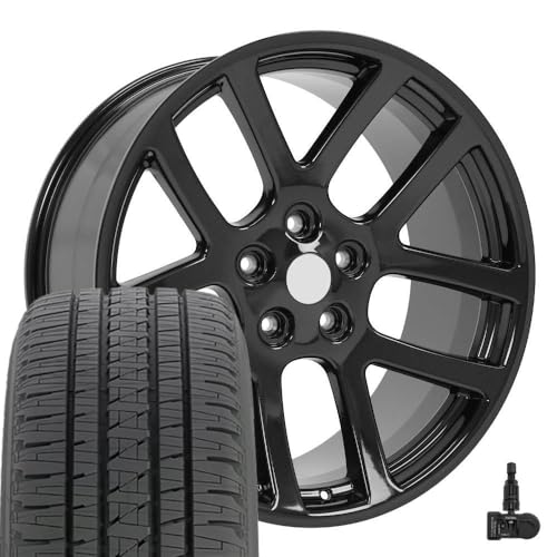 OE Wheels DG51 22 Inch Rims and Tires Fit Ram SRT Style 5x139.7 22x10 Gloss Black - Hollander 2223 - Dueler H/L Alenza 285/45-22 (Set of 4)