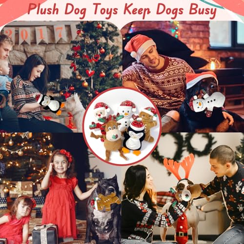 5 Pieces Christmas Squeaky Interactive Dog Toys with Crinkle, Plush Toy to Keep Them Busy for Boredom, Dog Toy for Small Medium Large Dogs - Santa/Penguin/Snowman/Gingerbread Man/Deer - Image 6