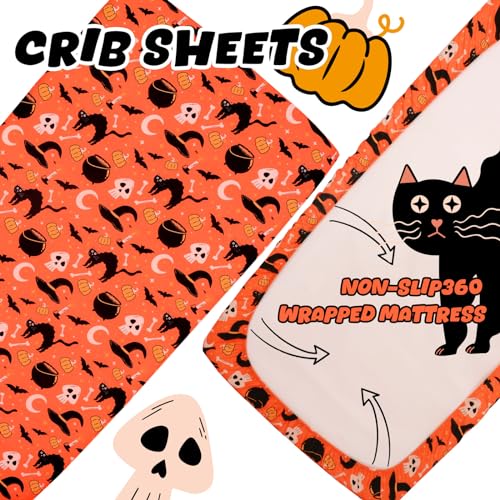 Image of Cloele Pumpkin Ghost Halloween Crib Sheet,Orange,1 Pack,52x28in