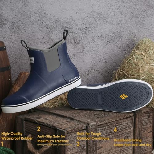Image of Furuian Men's Deck Boots Waterproof Ankle Rain Boots Fishing Boots