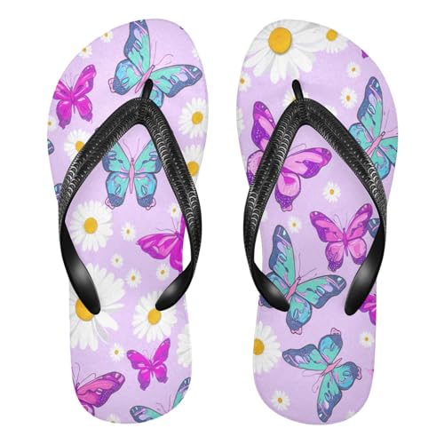 Nander Beautiful Butterflies and Daisies Sandal Flip Flops of Men's & Women's,Beach Slippers Flip Flops Shower Shoes