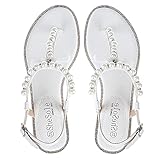 Ladies Rhinestone Pearl Sandals Ankle Strap Dress Bridal Wedding Flip Flops for Women White US 9