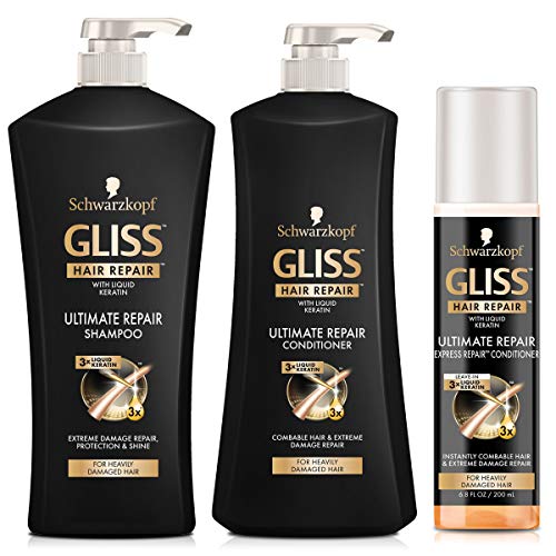 GLISS Hair Repair Ultimate Repair Set with Shampoo, Conditioner, and Treatment for Damaged Hair, Set of 3