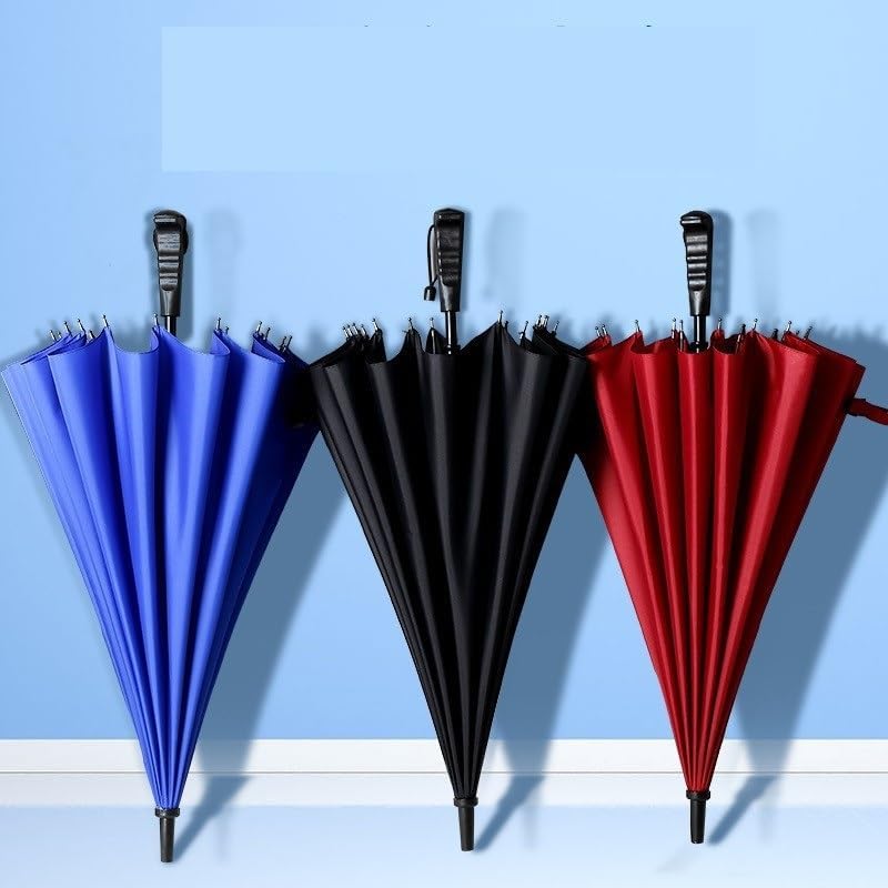 RENEESME Umbrellas for Rain 16 Rib Umbrella Solid Color Business Long Handle Umbrella Straight Pole Automatic Umbrella Strong Umbrella for Wind and Rain(B)