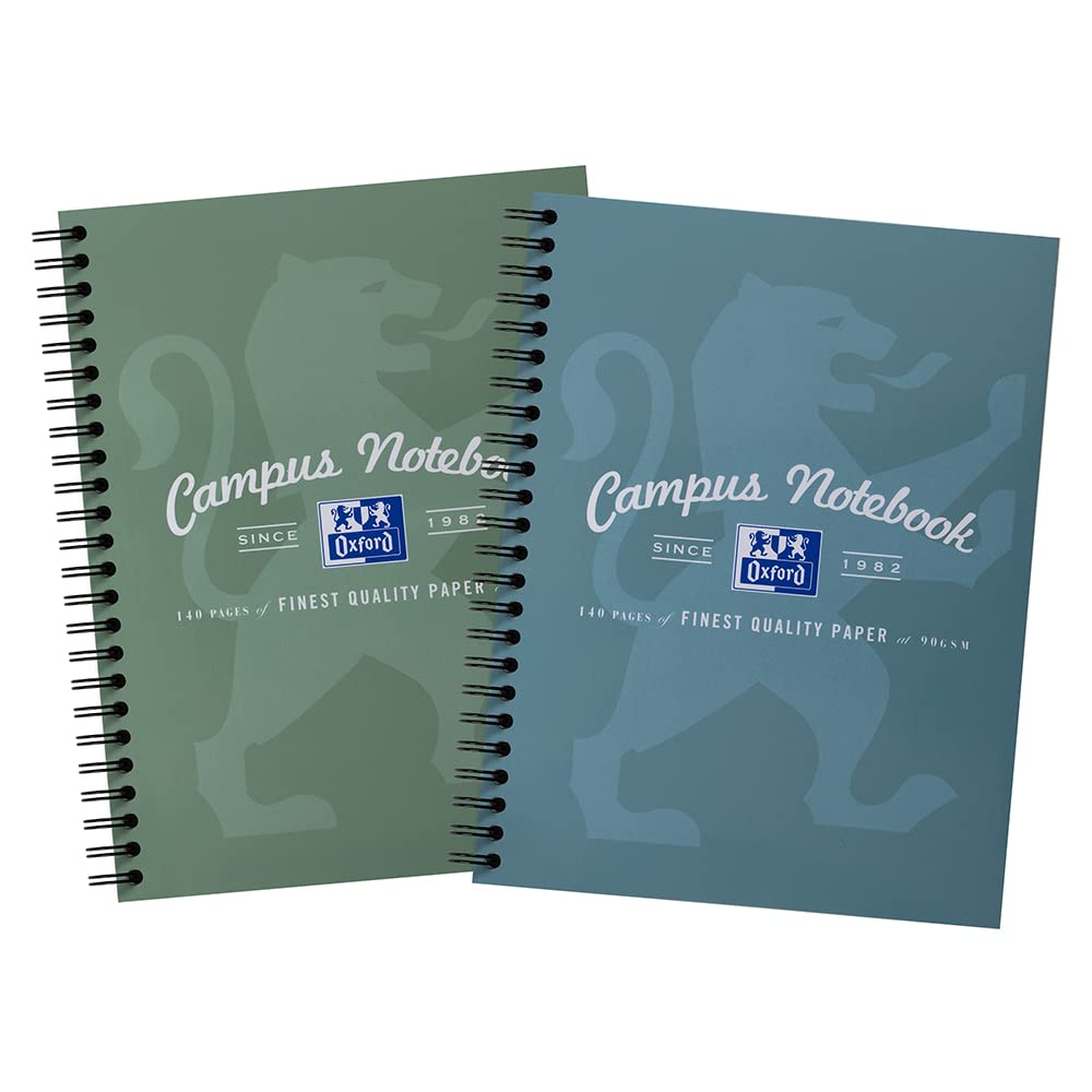 OxfordCampus, A5 Card Cover, Pack of 2, Wirebound Notebook, 140 Pages, Assorted Metallic Colours