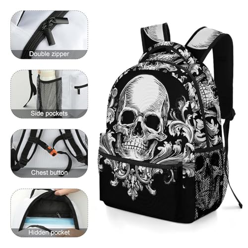 Skull Baroque Goth Floral Unisex Backpack Casual Daypacks Lightweight Shoulders Bag for Camping Hiking Travel4