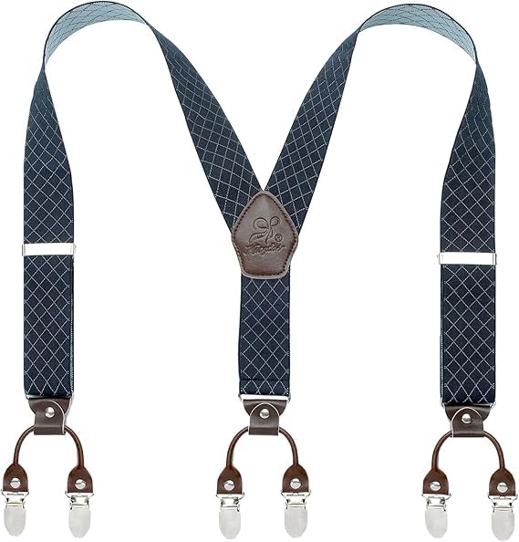 KANGDAI Rindsleder Hosenträger für Herren Breit Y Style 3.5 CM Mit Sehr 6 Starke Metall Clip Durable Elastic Verstellbare Hosenträger Geschenkbox für Herren und Damen