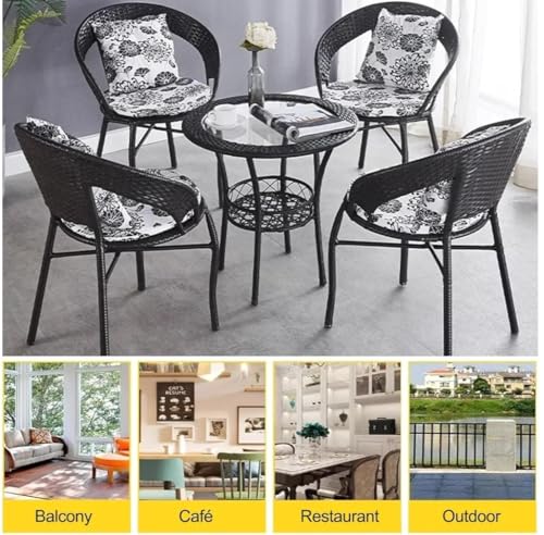 Image of 2+1 Outdoor Indoor Furniture Sets Rattan Wicker Chair Patio Set Bistro Set Conversation Set Balcony Outdoor Garden Furniture Chair (Black with Multicolor Cushion & Pillow)