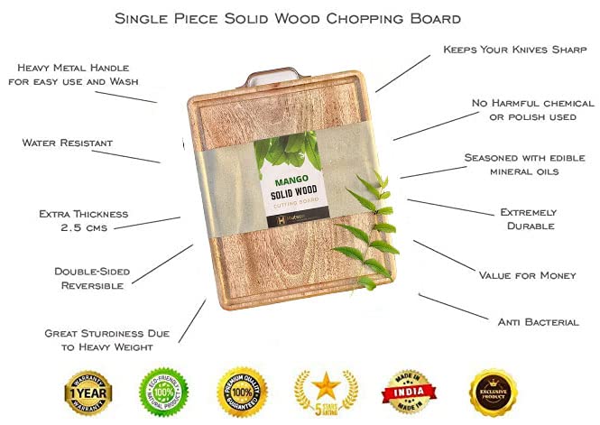 Image of Hutson Mango Wood Cutting Board 15 Inch with Juice Groove & Handle - Heavy Duty Wooden Chopping Board with Reinforced Edge Strips, Reversible Knife-Friendly Kitchen Board (15 inch Mango Groove)
