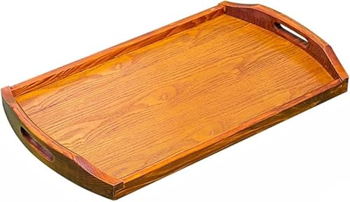 AZIEBAY木製トレー ナチュラルウッド製 取っ手付き大サイズ角型 持ちやすいフレアデザイン 長方形プレート兼用 長手盆スタイル