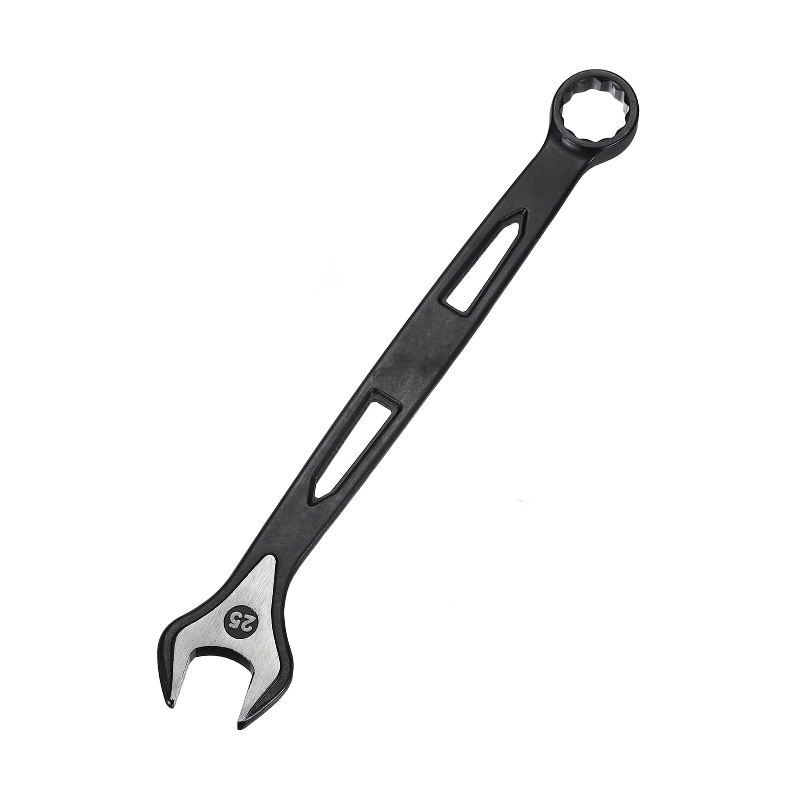 sourcing map Combination Wrench 25mm Metric Extra Long 12-Point Box and Open End Carbon Steel Double Ended Industrial Grade Spanner for Automotive Furniture Machinery DIY Repair, Black
