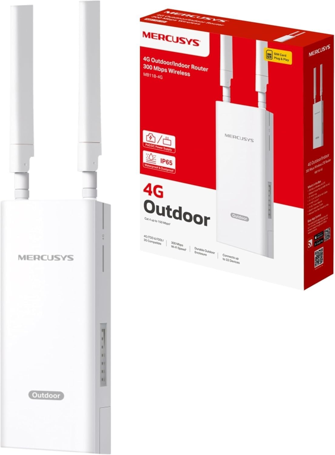 Mercusys MB118-4G-Router 4G LTE Exterior con SIM, N300, WiFi 4, PoE, IP65 | Int…