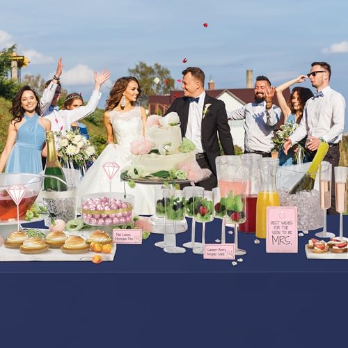 Image of WNINK 4 Pack Navy Blue Tablecloths Dark Blue Rectangle Disposable Plastic Table Cloths 54 inch x 108 inch for Birthday, Retirement, Bridal Shower, Wedding, BBQ, Picnic Parties