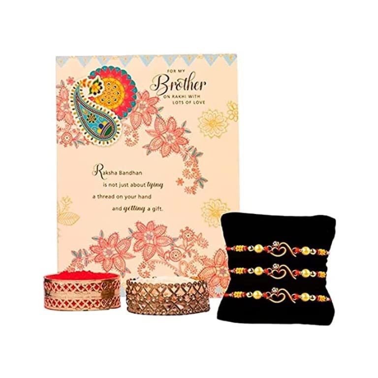 ARCHIES Multi-Colour 3 Attractive Pearl Rakhi With Roli Tika For Men/Boys (Set Of 4)