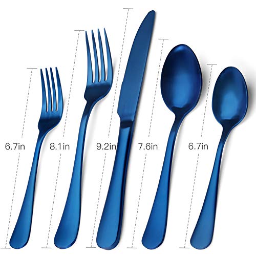 image for sharecook Matte Blue Silverware Set, Satin Finish 20-Piece Stainless S