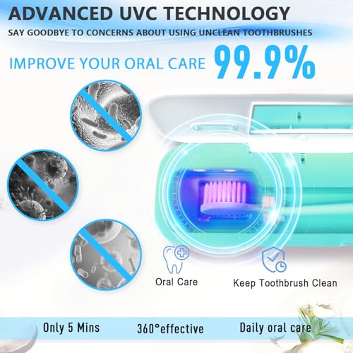 uv-c toothbrush sanitizer case for travel portable sanitizer and holder universal fits electric and manual brush heads smart automatic operation