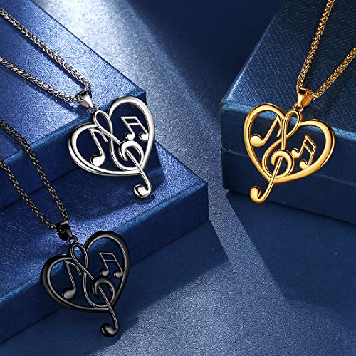 beautlace Women's Musical Note Necklace Silver/18K Gold Black Gun Plated Treble Clef Music Note Jewelry Gifts for Music Lover2