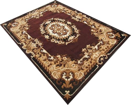 Image of Soft Premium Brown Carpet 6x8 ft - Washable, Anti-Skid, Fade-Resistant Acrylic Rug for Living Room, Hall, Bedroom, Modern Decor