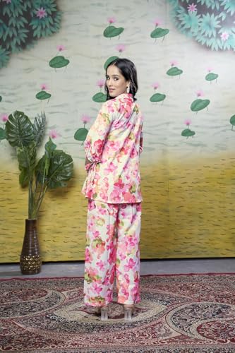 Greciilooks Rayon Floral Regular Fit Stylish Kurta Ethnic For Women | 3/4 Sleeve Co-Ord Set (Gl-W1938&Tr960_Pink_Xl)