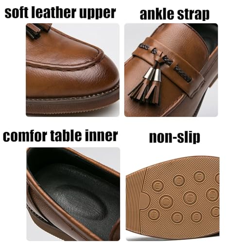 Mens Leather Tassels Slip-On Dress Loafers Luxury Cow Tendon Sole Non-Slip Low Top Loafers Shoes for Business Casual Dress Prom Party2