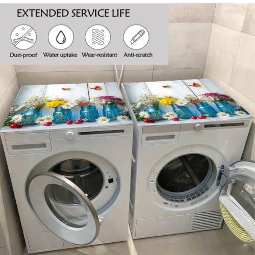 Image of Washer Dryer Top Cover Mat, Non-Slip Laundry Room Decor, Laundry Room Kitchen Appliance Decor Protector Universal 23.6 inchx19.7 inch (Vase 2)